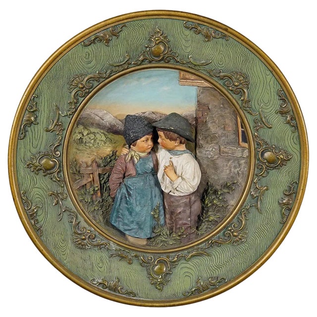 Terracotta Wall Plate by Johann Mar, 1890s For Sale