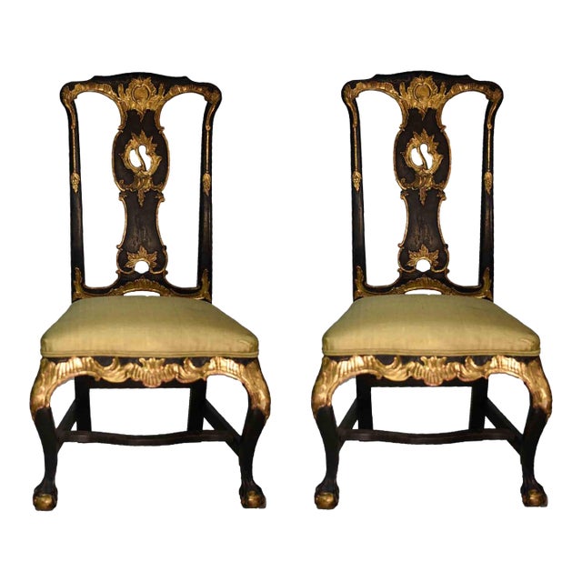 19th Century Antique Giltwood French Chairs Clawfoot Silk Upholstery - A Pair For Sale