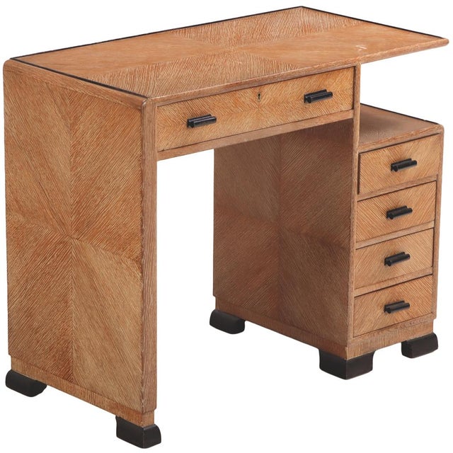 A Small English Art Deco Cerused Oak Desk, C. 1940. For Sale - Image 4 of 9