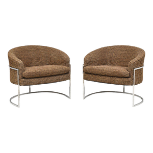 Milo Baughman Style Barrel Back Chrome Lounge Chairs - A Pair