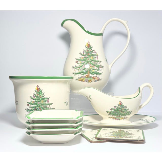 Spode “Christmas Tree” 9-Piece Ceramic Dinnerware Serving Hostess Set Good vintage condition. No chips, cracks, or...