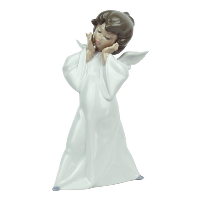 Vintage Handmade Lladró Heavenly Slumber Glazed Porcelain Angel Figurine Spain For Sale