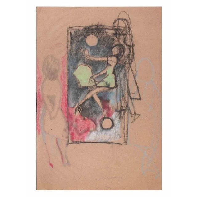 Charcoal and watercolor drawing on brown paper realized by Mino Macari in 1960 ca. Hand signed lower right. Very good...