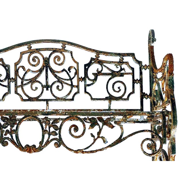 Beaux-Arts Antique Wrought Iron Garden Bench For Sale - Image 3 of 6