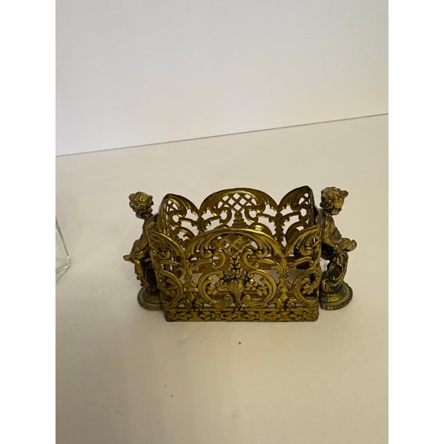Late 19th Century 19th Century French Baccarat Style Brass Caddy and Perfume Bottles - A Set of 3 For Sale - Image 5 of 6