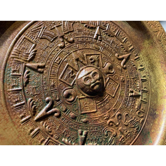Vintage Hand-Hammered Brass Mayan Sun-God Calendar Mexico For Sale - Image 9 of 13