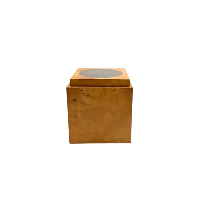 Mid-century burl luxury ice bucket Tommaso Barbi, Italy, ca. 1970 wood, brass H 19.5 × 18 × 18 cm Conditions: good...