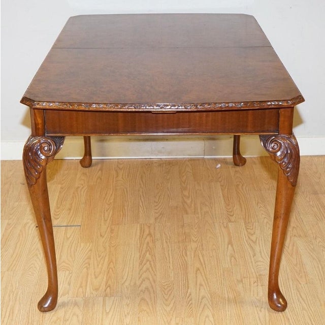 Queen Anne Burr Walnut Dining Table with Carved Legs, 1930s For Sale - Image 10 of 12