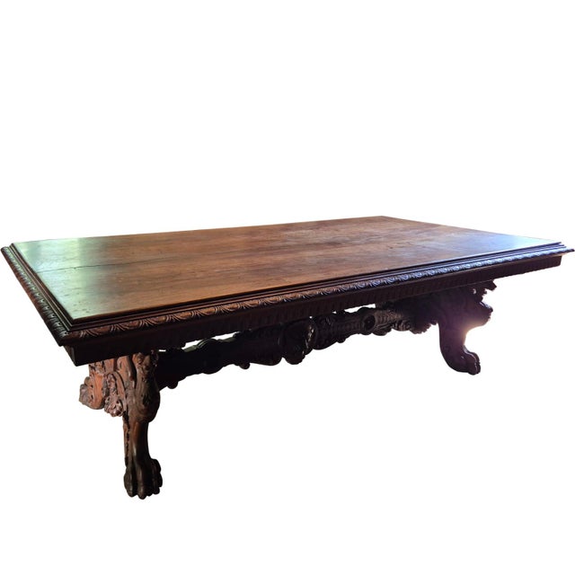 Brown Antique Renaissance Revival Carved Walnut Refectory Table, 1850 For Sale - Image 8 of 18