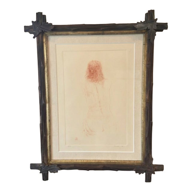 Late 20th Century Thayer 02. Original Nude Pencil Drawing in Vintage Frame - Signed For Sale