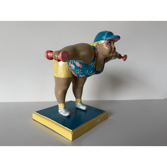 1980s Vintage Swedish Kvinna Bruka Design Hand-Painted Aerobics Woman Figurative Resin Sculpture, C. 1980s–1990s For Sale - Image 5 of 11