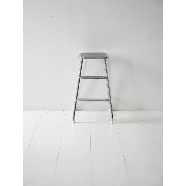 Scandinavian-style step stool from the 1960s in chromed steel with a baby blue Formica top. Vintage Scandinavian-style...