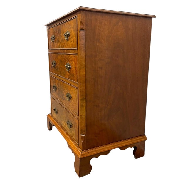 1970s Vintage Four Drawer Chest With Figured Veneer, Dovetailed Drawers and Brass-Toned Hardware. Uk Import For Sale - Image 5 of 10