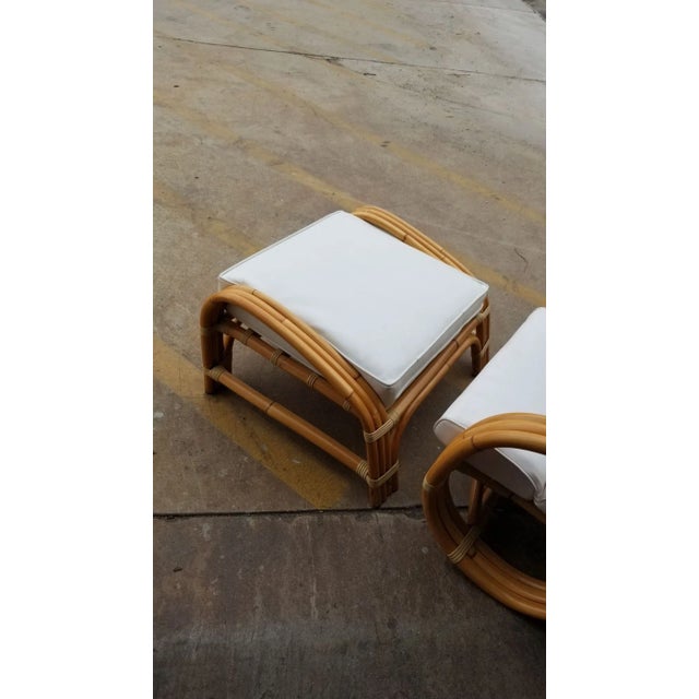 1950s Restored Rattan Reverse Pretzel Three Strand Lounge Chair and Matching Ottoman For Sale - Image 4 of 7