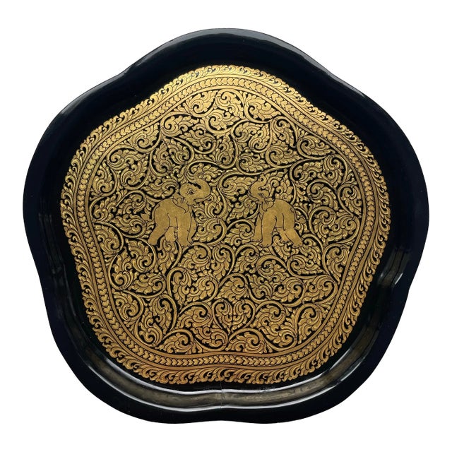 Lacquer and Gold Thai Elephant Tray For Sale