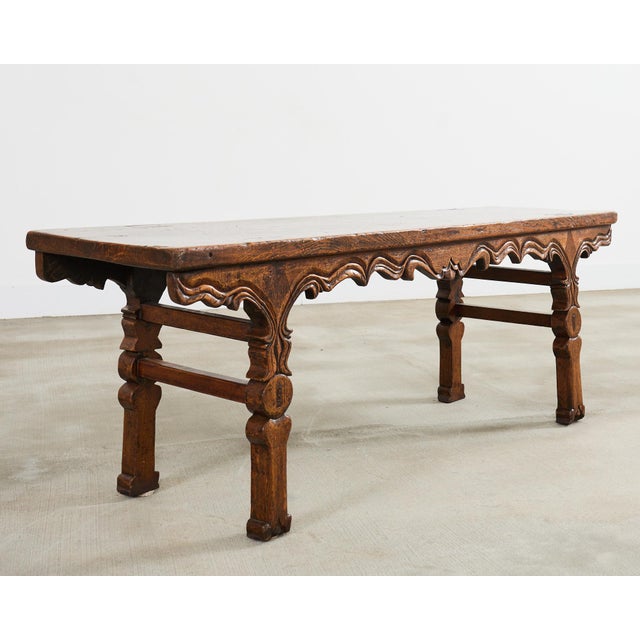 Late 19th Century Rustic Anglo-Indian Carved Hardwood Bench Seat For Sale - Image 5 of 12