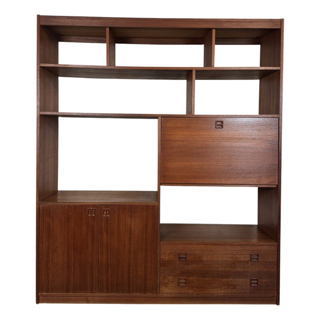 Mid 20th Century Danish Teak Wall Unit / Media Console For Sale