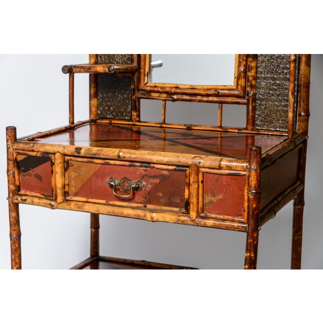 English Bamboo & Lacquered Chinoiserie Mirrored Hall Stand For Sale In West Palm - Image 6 of 13