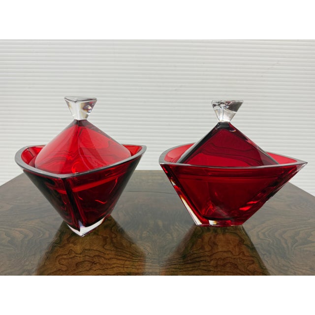 Early 21st Century Bohemia Crystal Lidded Geometric Bowls, Pair For Sale - Image 5 of 12