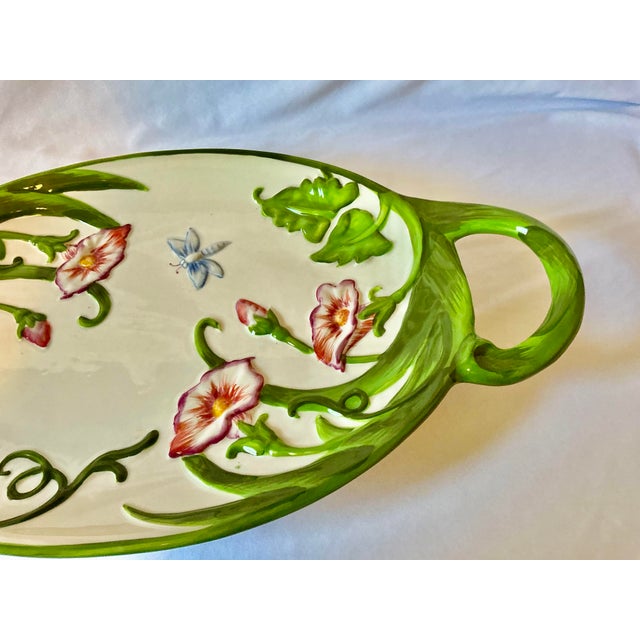 2010s Large English Style Serving Platter Tableware With Spring Green Vines and Pink Flowers For Sale - Image 5 of 17
