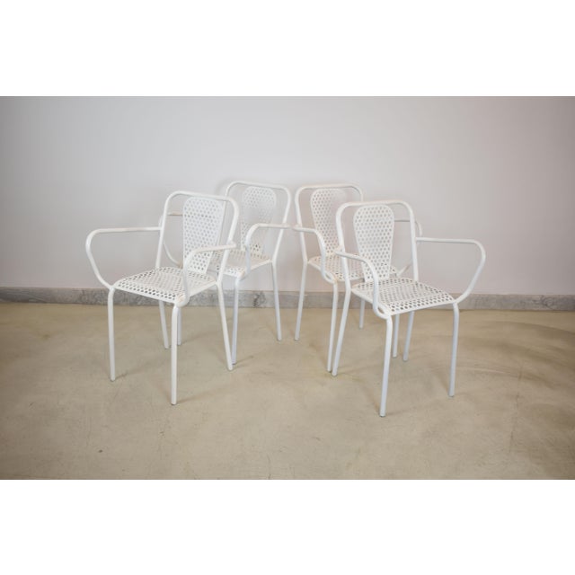 Mid-Century Modern Set of Four René Malaval Garden Chairs, White Lacquered Metal, France, 1950s–60s For Sale - Image 3 of 10
