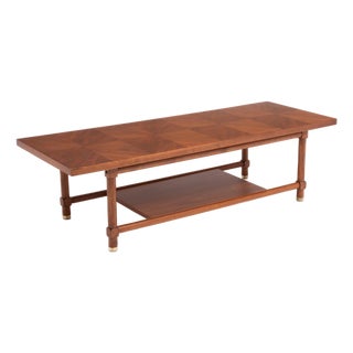 Walnut Mid Century Checkerboard Coffee Table Brass Cap Feet After Carl Axel Acking For Sale