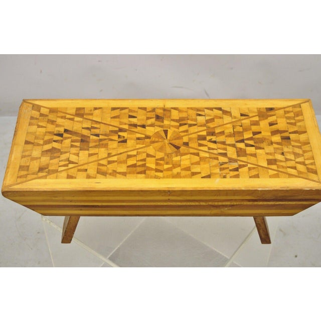 Mid 20th Century Vintage Folk Art Marquetry Inlay Footstool Ottoman ...