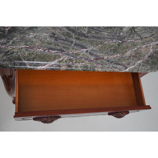 Vintage Victorian Style Mahogany Marble Top 1 Drawer Console Table For Sale - Image 4 of 17