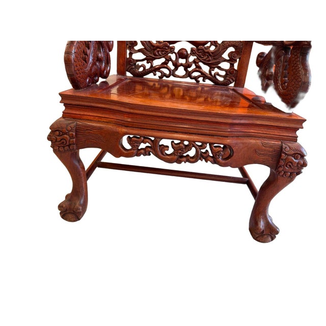 Antique Chinese Rosewood Dragon Armchair – Peranakan Style Carved Chair With Marble Insert, C. Late 19th or Early 20th Century For Sale - Image 10 of 16