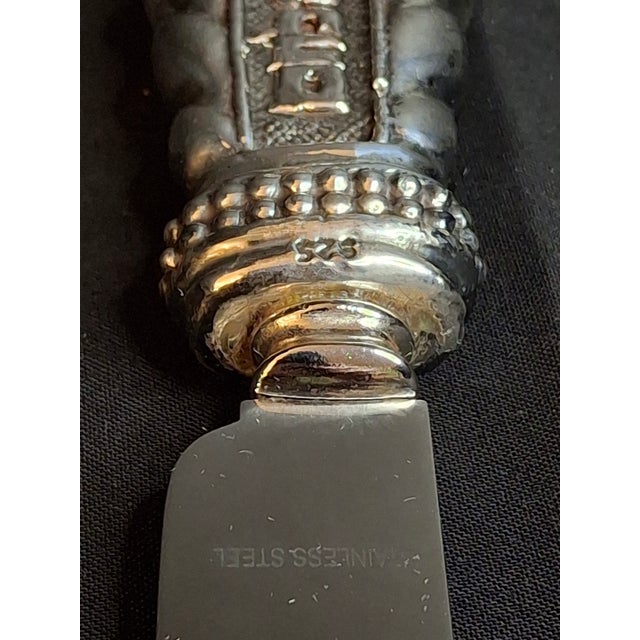 1990s 1990s Mazon Sterling Silver .925 Shabbat Challah Knife 13" Serrated Steel in Box Judaica For Sale - Image 5 of 18