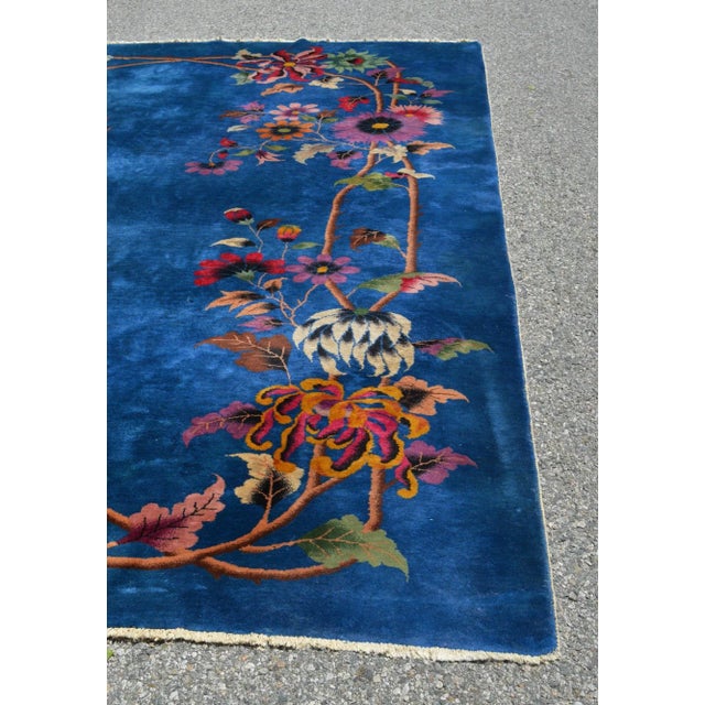 Antique 1900s Bright Blue Background Rug For Sale - Image 11 of 13