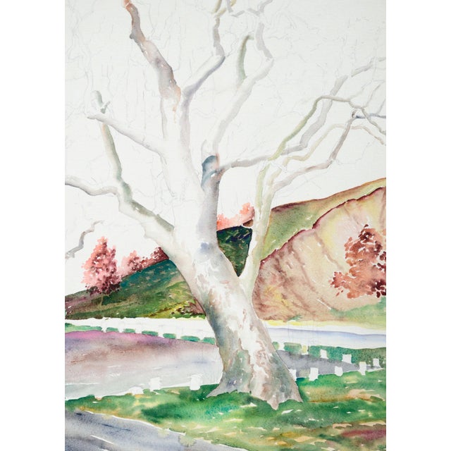 Hillside Trees by Joseph Yeager (early-mid 20th Century) on heavy bond watercolor paper with normal ragged edges. No...