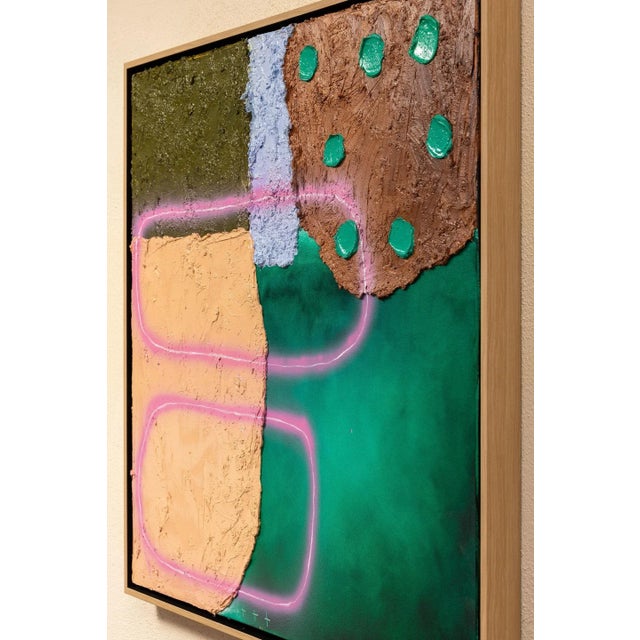 This abstract oil painting was created using oil paints that dried for 6 months to create a thick chunky texture.