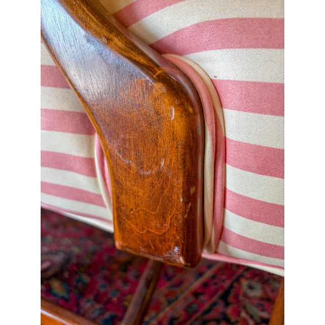 1940s Vintage Wood Frame, Pink Stripe Upholstered Arm or Side Chair For Sale - Image 5 of 7
