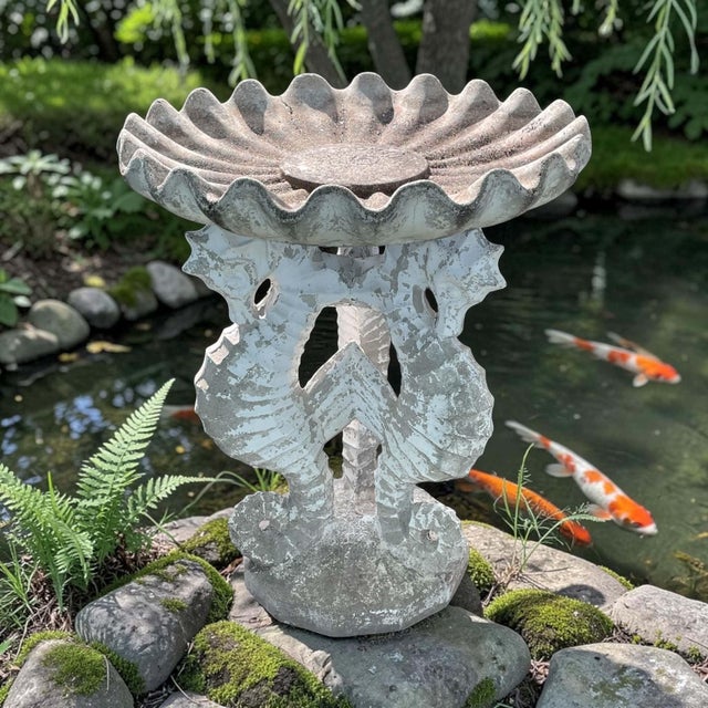Vintage Three Seahorses Birdbath Concrete For Sale - Image 18 of 18