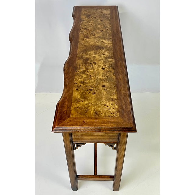 Wood Late 20th Century Traditional Walnut & Burl Wood Serpentine Console Table For Sale - Image 7 of 15