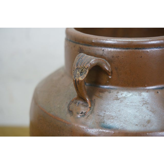 Early 20th Century Antique Brown Four Handle Stoneware Pottery Vase Vessel Crock Pot Urn Jug Jar For Sale - Image 5 of 9