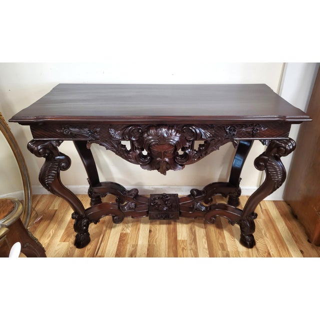Rococo Irish Style Sideboard Carved Mahogany North Wind Face Console Table For Sale - Image 3 of 17