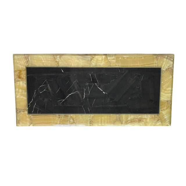 Mid-Century Modern 1960s Arturo Pani for Muller Black & Honey Onyx Coffee Table With Bronze Base, Mexico For Sale - Image 3 of 13
