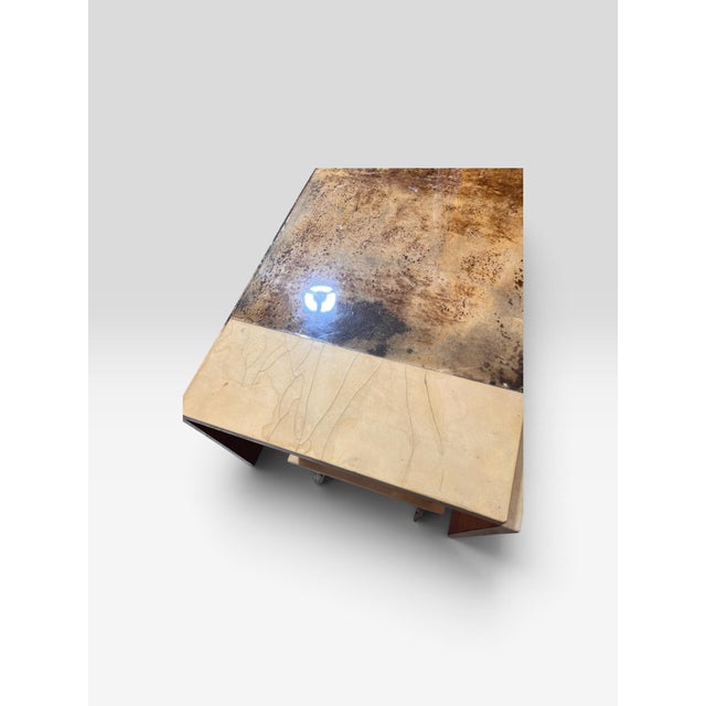 Vintage Aldo Tura Milano Italian Lacquered Goatskin Parchment Drop-Leaf Bar Cart, 1960s For Sale - Image 12 of 12