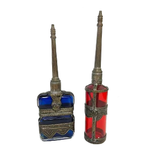 Mid Century Spanish Campomar Glass and Metal Bottles- a Pair