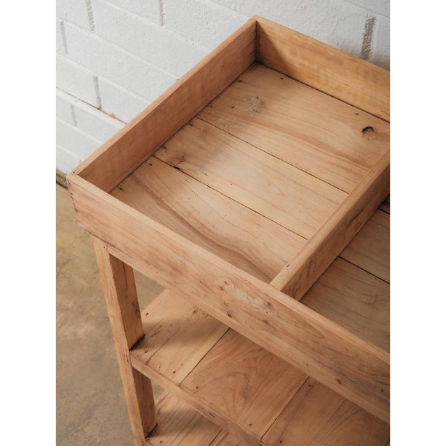 Farmhouse Late 20th Century Handcrafted Indian Wooden Three-Tier Shelf With Tray Top and Rustic Patina For Sale - Image 3 of 4