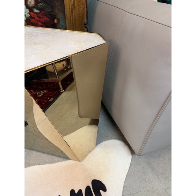 2000 - 2009 Hexagonal Brass and Quartz Side Table For Sale - Image 5 of 7