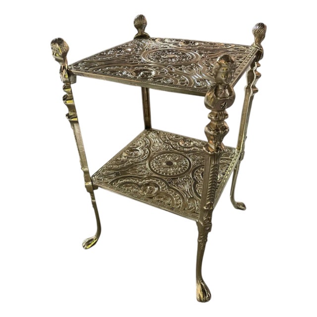 19th Century Edwardian Embossed Brass Side Table For Sale