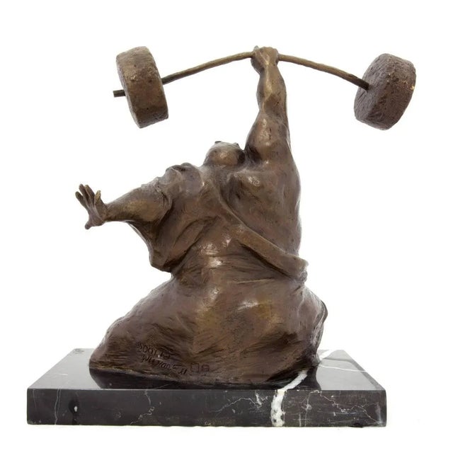 Contemporary Yaohui Wu, Weight Lifter Chinese Contemporary Art Bronze Sclupture, 2001 For Sale - Image 3 of 5