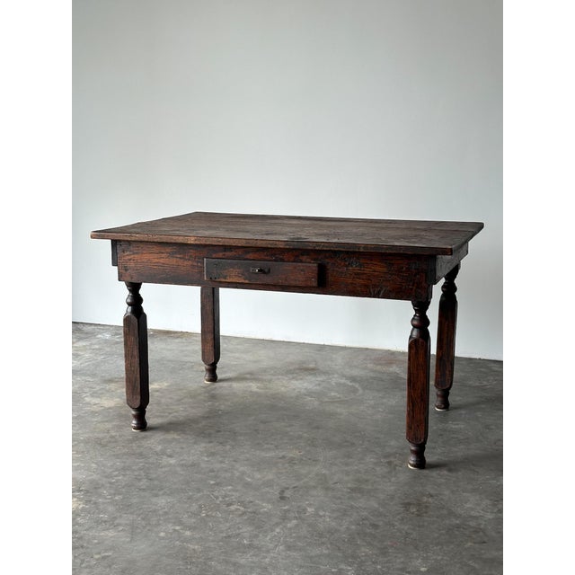 Coffee Antique Oak General Store Table With Salvaged Crate Drawer, Late 19th Century For Sale - Image 8 of 16