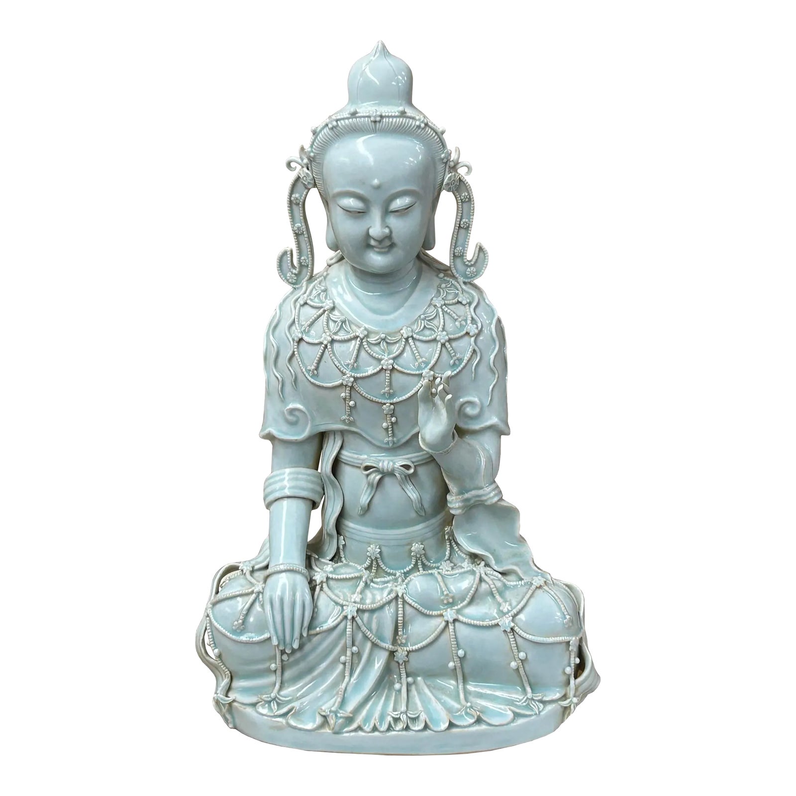 Pale Celadon White GuanYin Bodhisattva Tong Style Porcelain Statue ...