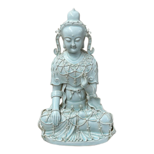 Pale Celadon White GuanYin Bodhisattva Tong Style Porcelain Statue