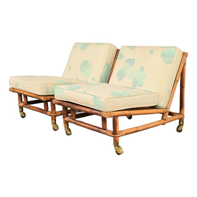 John Wisner for Ficks Reed Mid-Century Hollywood Regency Bamboo Rattan Lounge Chairs, Pair For Sale