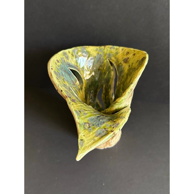 Folk Art Support an Artist! Hand Made Monstera Leaf Ceramic Vase Artist Signed For Sale - Image 3 of 7